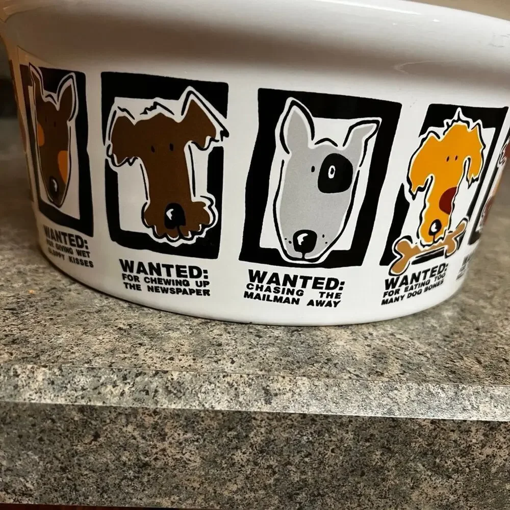 Riviera/Van Beers Stoneware Dog Food or Water Bowl.  “WANTED”